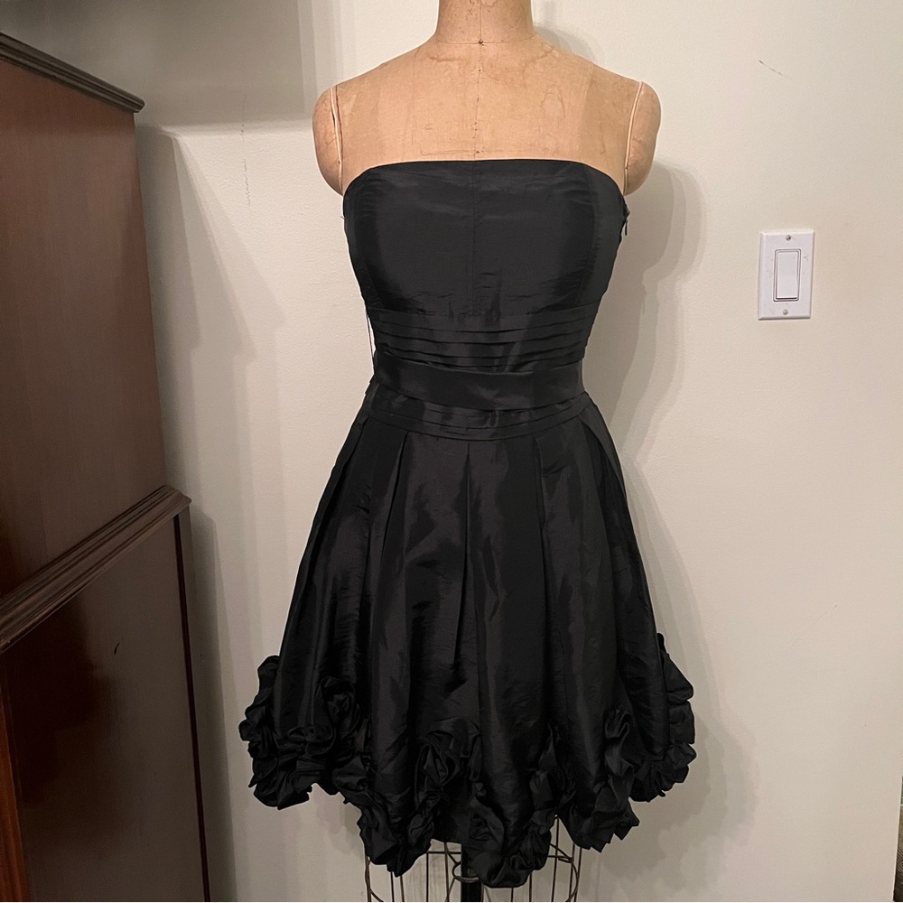 Vintage Daisy Clothing Black Strapless Floral Rosette Cocktail Dress